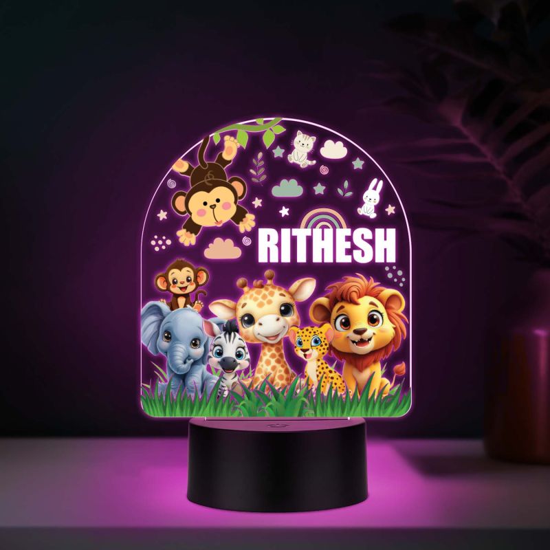 Personalized Jungle Theme UV Print 7 Color LED Night Lamp Kids Room Decor Light